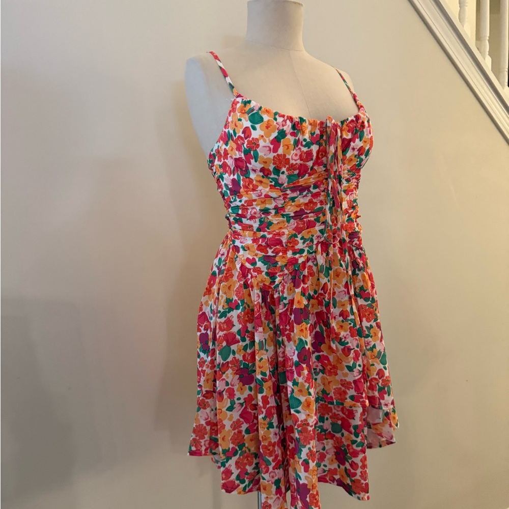 Princess Polly Floral Mini Dress in White, Pink, Orange, Green